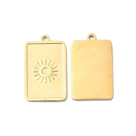 Ion Plating(IP) 316L Surgical Stainless Steel Pendants, Nickel Free, Rectangle with Sun Charm, Textured