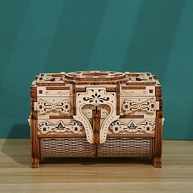 DIY Puzzle Wood Jewelry Box, DIY Storage Chest Treasure Case for Jewelry Set