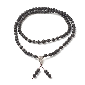 Collier de perles de pierre de lave naturelle et de zircone cubique, diffuseur d'huile aromathérapie collier de perles de prière, collier bouddhiste chanceux de perles de calebasse