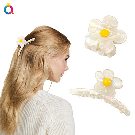 Colorful Mermaid Hair Clip for Women, Elegant Shark Jaw Claw Barrette with White Flowers and High-end Style for Updo Hairstyles