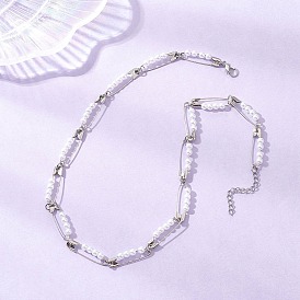 Круглые акриловые бусины с имитацией жемчуга, железные булавки, ожерелья с цепочкой, белые