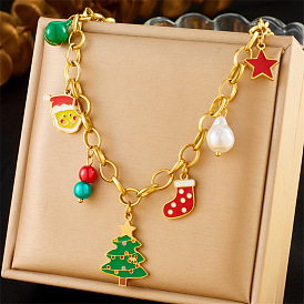 304 Женские подвески в виде Санта-Клауса из эмалированной нержавеющей стали и пластика в виде рождественской елки, зеленый и красный