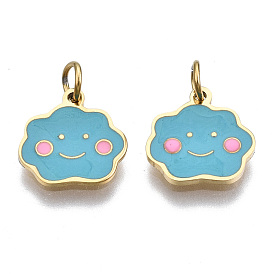 316 Surgical Stainless Steel Enamel Charms, with Jump Rings, Cloud, Sky Blue