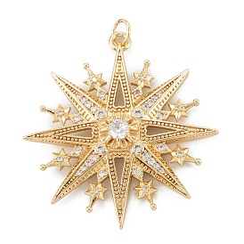 Brass Micro Pave Cubic Zirconia Pendant, Long-Lasting Plated, Star