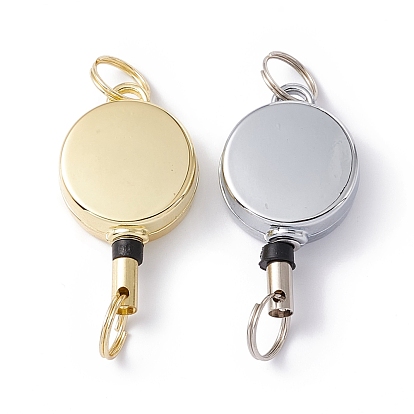 Alloy Badge Reels, Retractable Badge Holder, with Split Ring, Flat Round