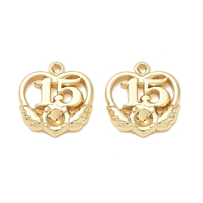304 Stainless Steel Pendant Rhinestone Settings, Heart with Number 15 Charms, Long-Lasting Plated