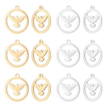 12Pcs 2 Colors 201 Stainless Steel Pendants, Laser Cut Pendants, Flat Round with Eagle