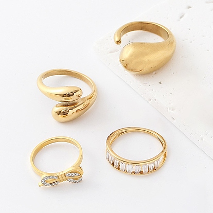 304 Stainless Steel Rhinestone Finger Rings for Women