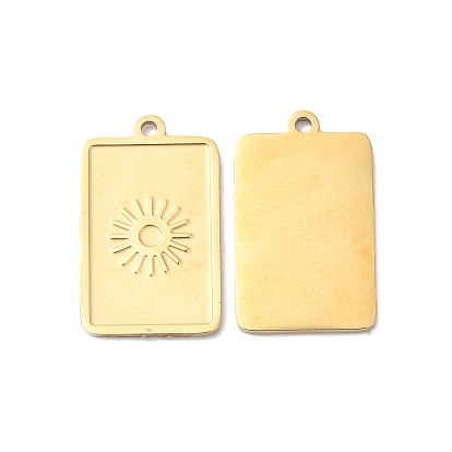 Ion Plating(IP) 316L Surgical Stainless Steel Pendants, Rectangle with Sun Charm, Textured