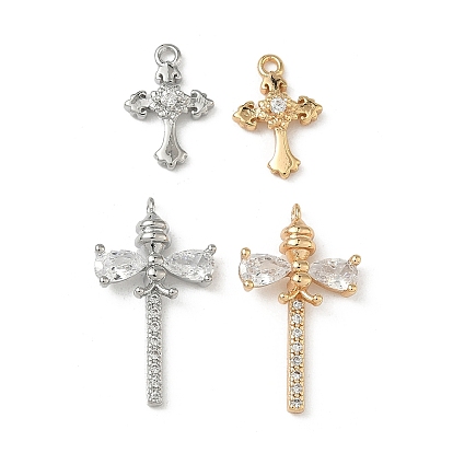 Латунные микропаве прозрачные подвески с фианитом, долговечный, крест очарование