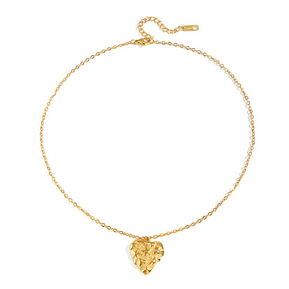 304 Stainless Steel Textured Love Heart Pendant Necklaces for Women