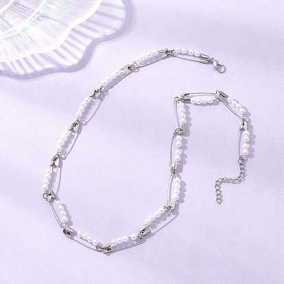 Круглые акриловые бусины с имитацией жемчуга, железные булавки, ожерелья с цепочкой, белые