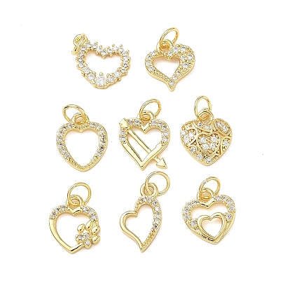 Латунные микро проложить кубического циркония подвески, сердце, стойки покрытие, без свинца и без кадмия, долговечный, с целью перехода в кольце