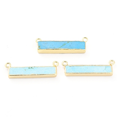 Natural Howlite Links Connectors, with Golden Brass Settings, Dyed, Rectangle