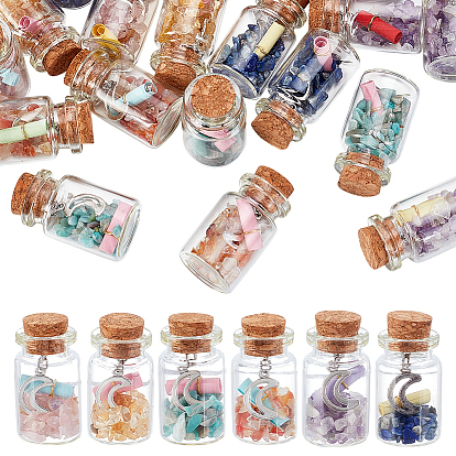 18cs 6 стили стеклянная бутылка желания дисплей украшение, с натуральным лазуритом/аметистом/сердоликом/цитрином/розовым кварцем/амазонитом и подвесками в виде луны из сплава внутри статуэток для украшения домашнего офиса