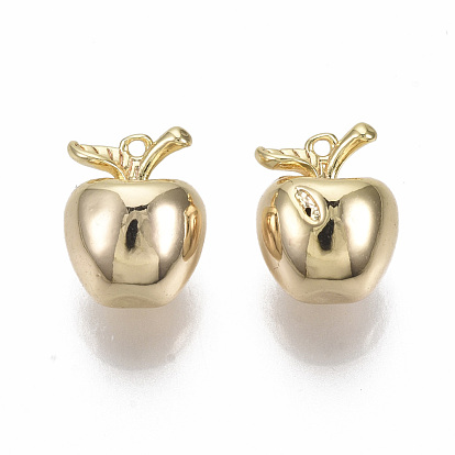 Brass Charms, Nickel Free, Imitation Apple, Real 18K Gold Plated