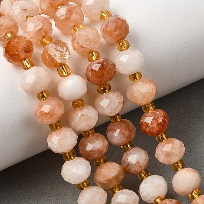 Нити из натурального красного гематоидного кварца/железистого кварца, граненый бисер, с бисером