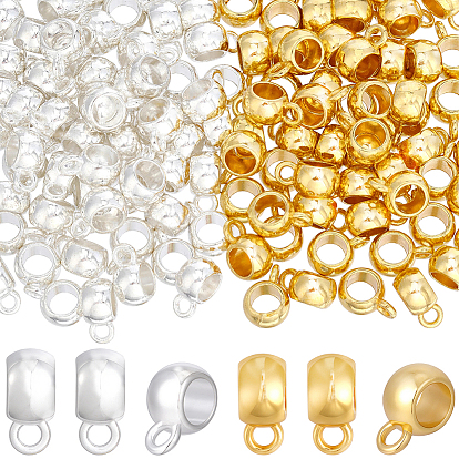 120Pcs 2 Colors Tibetan Style Alloy Rondelle Tube Bails, Loop Bails, Lead Free and Cadmium Free, Bail Beads