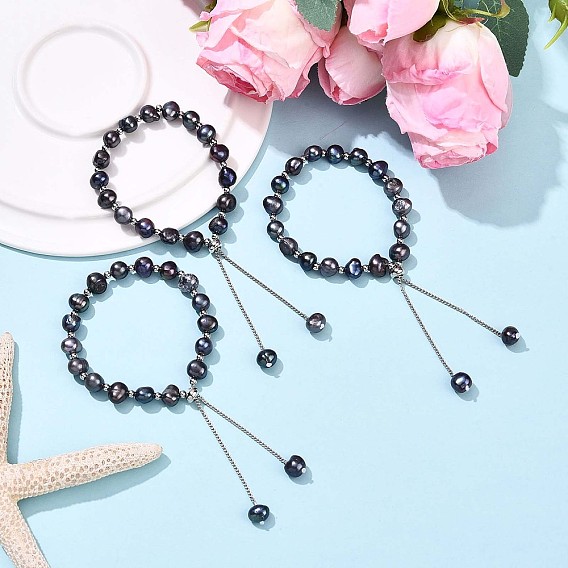 Регулируемые браслеты из натурального жемчуга с латунной цепочкой для женщин и девочек