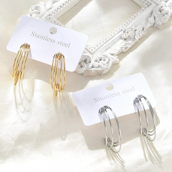 Многослойные c-образные 304 серьги-гвоздики из нержавеющей стали, ионное покрытие (ip)