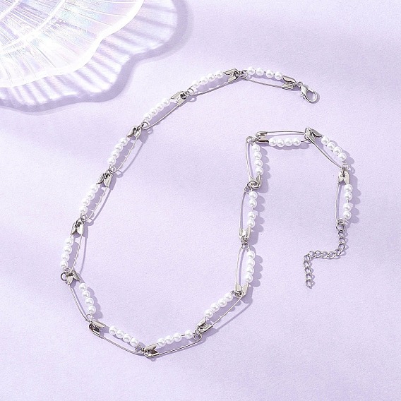 Круглые акриловые бусины с имитацией жемчуга, железные булавки, ожерелья с цепочкой, белые