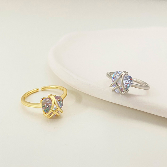 Регулируемые латунные манжеты с паве из кубического циркония, сердце/бантик/слезинка, золотистый/светло-золотой/платиновый