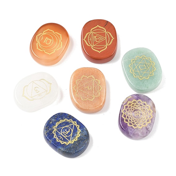 7шт 7 стили чакра натуральный смешанный драгоценный камень дисплей украшения, статуэтка украшение для дома рейки энергия камень дисплей украшения, овальные