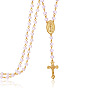 Glass Rosary Bead Necklace, Golden Brass Cross & Jesus Pendant Necklace