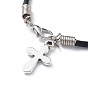 Unisex Charm Bracelets, with Cowhide Leather Cord, Alloy Pendants and Lobster Claw Clasps, Cross