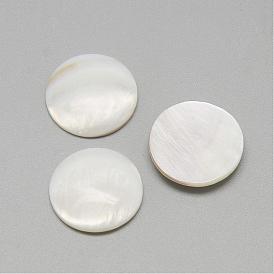Natural White Shell Mother of Pearl Shell Cabochons, Flat Round