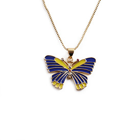 Vintage Butterfly Necklace Copper Oil Drop Minimalist Pendant Jewelry for Women