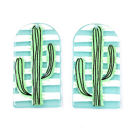 Translucent Acrylic Pendants, 3D Printed, Half Oval with Cactus