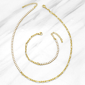 Fashionable Zircon Chain Necklace Bracelet Set - European and American Style