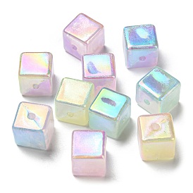 UV Plating Rainbow Iridescent Opaque Acrylic Beads, Glitter Beads, Two Tone, Cube
