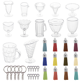 Olycraft DIY Keychain Making, with Transparent Plastic Mini Cups, Iron Key Clasp Findings and Faux Suede Tassel Pendant Decorations