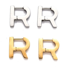 304 Stainless Steel Huggie Hoop Earrings, Letter R