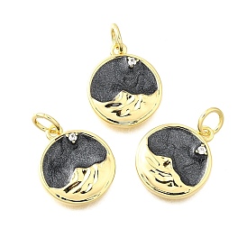 Латунные микро проложить кубического циркония подвески, с эмалью, плоские круглые прелести, без свинца и без кадмия, стойки покрытие, долговечный, с целью перехода в кольце