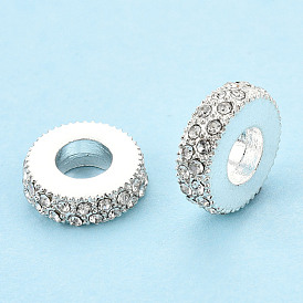 Alloy European Beads, with Crystal Rhinestones, Large Hole Beads, Flat Round, Cadmium Free & Lead Free