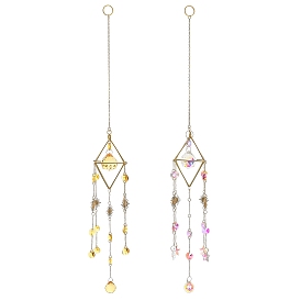 Подвески-ловцы солнца из стекла в форме капли и железа в форме ромба, Подвесное призматическое украшение для окна и сада., золотые