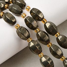Природного пирита бисер нитей, с бисером, овальные, граненые