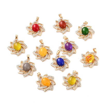 Resin Pendants, with Golden Tone Alloy Findings and Glass Rhinestone, Sunflower