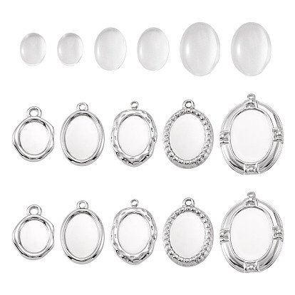 Наборы для изготовления кулонов своими руками, в том числе 10шт 304 подвеска из нержавеющей стали с кабошоном, 10 стеклянные кабошоны шт.