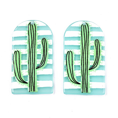 Translucent Acrylic Pendants, 3D Printed, Half Oval with Cactus
