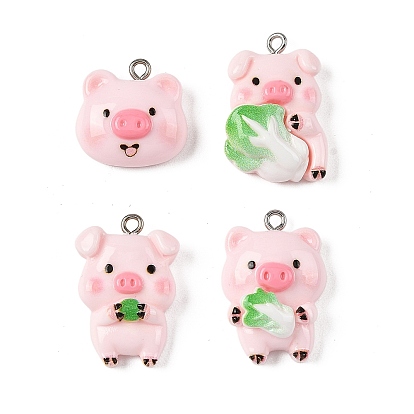 Непрозрачные подвески смолы, амулеты в виде свиньи и капусты, с платиновыми тоновыми железными петлями