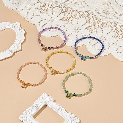 5шт 5 набор браслетов из натуральных смешанных драгоценных камней и стеклянных бусин, кубический цирконий подвески в виде бабочек штабелируемые браслеты для женщин
