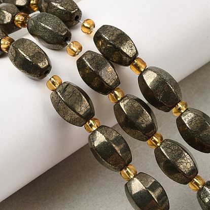 Природного пирита бисер нитей, с бисером, овальные, граненые