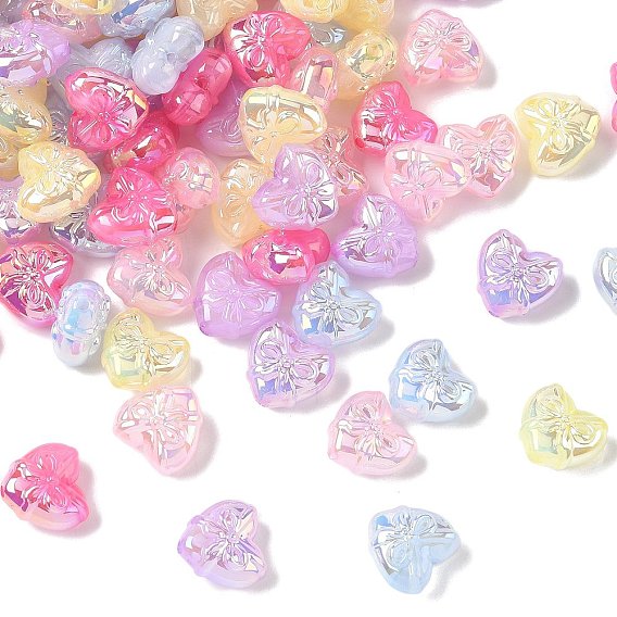 Светящиеся и УФ-покрытые непрозрачные акриловые бусины, радужный, сердце с бантом, светится в темноте