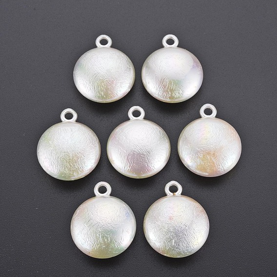 Colgantes de perlas de imitación de plástico abs galvanizado, plano y redondo