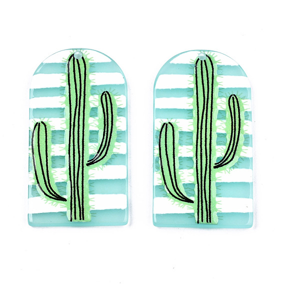 Translucent Acrylic Pendants, 3D Printed, Half Oval with Cactus