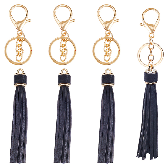 DIY PU Leather Tassels Keychain Kits, with Iron Keychain Clasp Findings